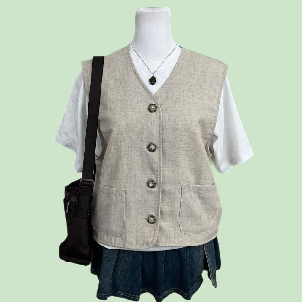 vintage 90s beige granola preppy academia vest